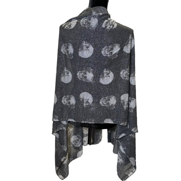 Unbranded Scarf Womens Long Rectangle Black Silver Skulls Halloween Shimmer - Picture 6 of 8